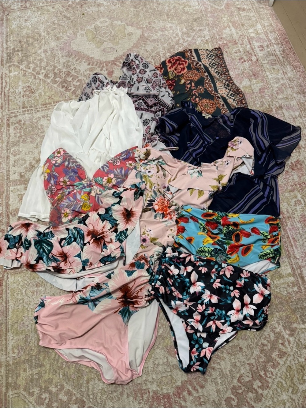 Mixed Floral Women's Coverups & Swim Separates - Pink, White, Navy & Multi